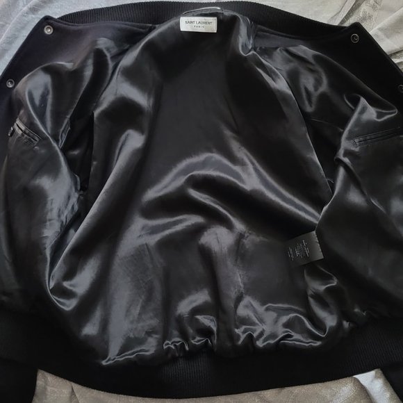 Saint Laurent YSL "HEAVEN" Teddy Bomber Jacket Black Leather & Wool - Picture 10 of 16